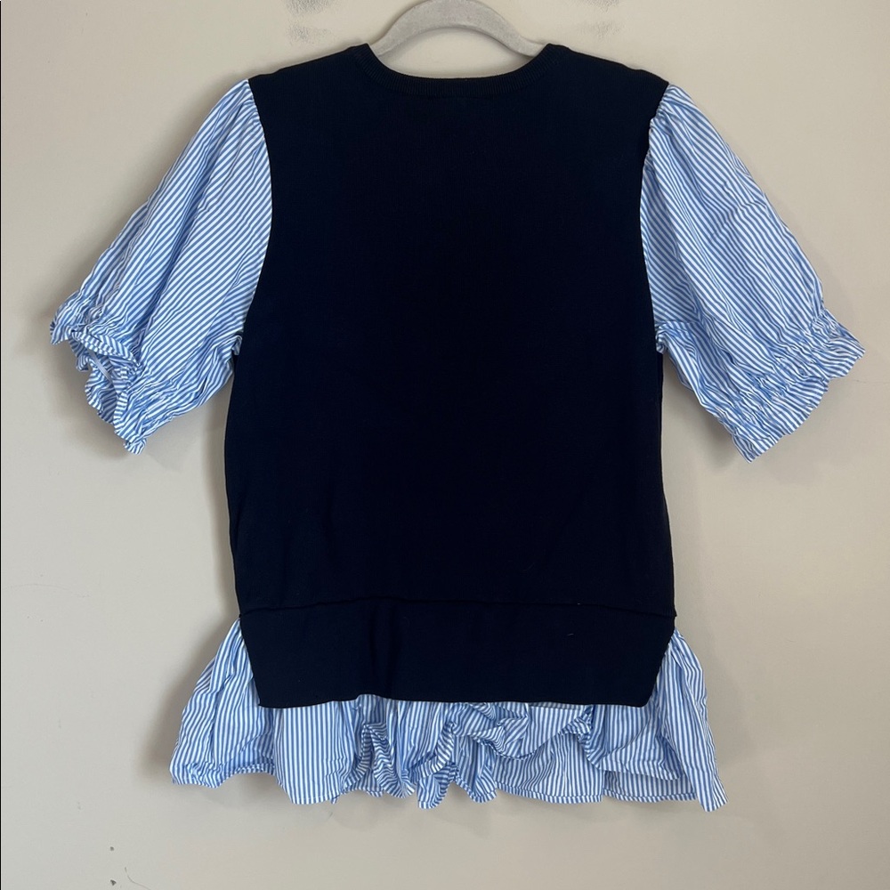 Anthropologie Blue Puff‎ Sleeve Layered Sweater Blouse Preppy Sz XL - Picture 4 of 7